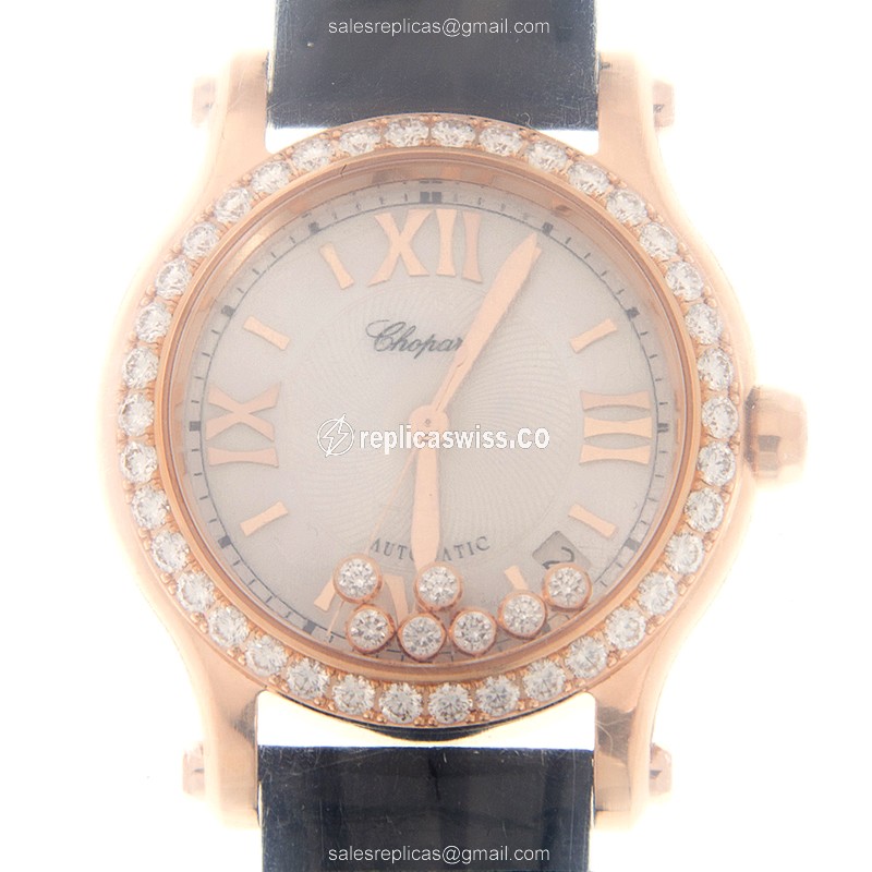 Chopard Happy Sport Replica - Automatic - 18kt Rose Gold - Diamonds - White Dial
